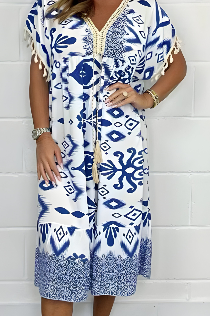Wisteria | Women's Loose Fit Draped Midi Dress Casual