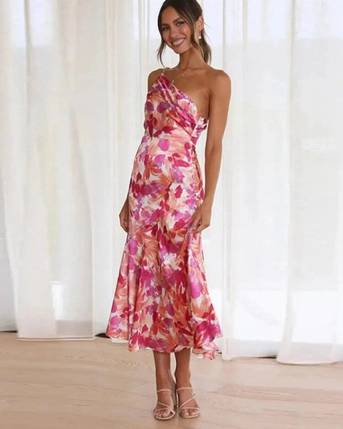 Kathy | Women’s Maxi Dress with Asymmetrical Cut and Floral Pattern