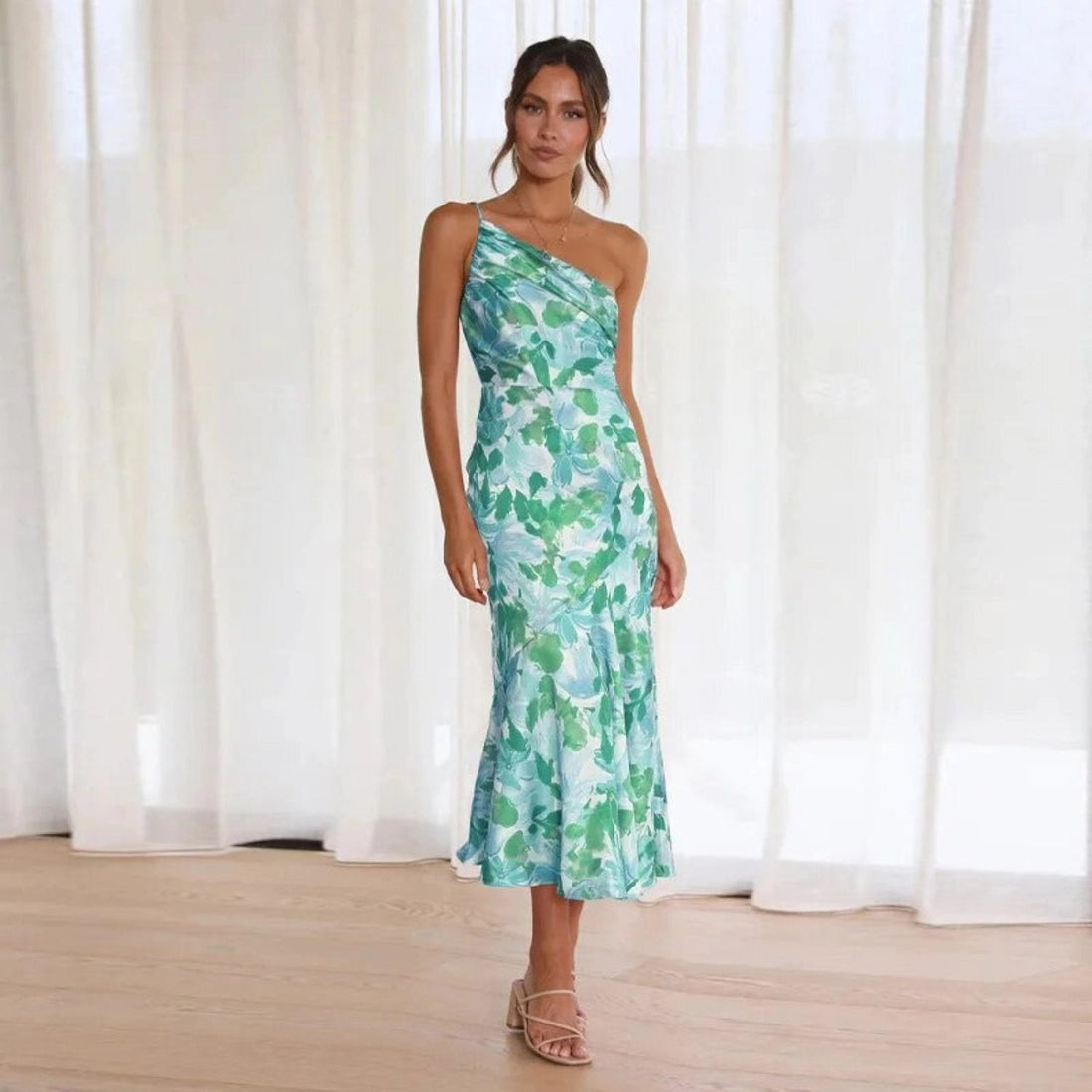 Kathy | Women’s Maxi Dress with Asymmetrical Cut and Floral Pattern