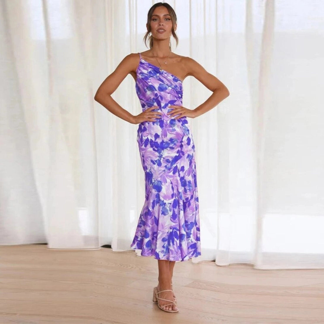 Kathy | Women’s Maxi Dress with Asymmetrical Cut and Floral Pattern