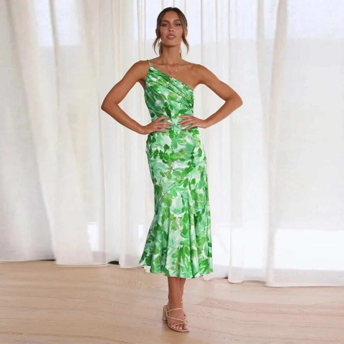 Kathy | Women’s Maxi Dress with Asymmetrical Cut and Floral Pattern