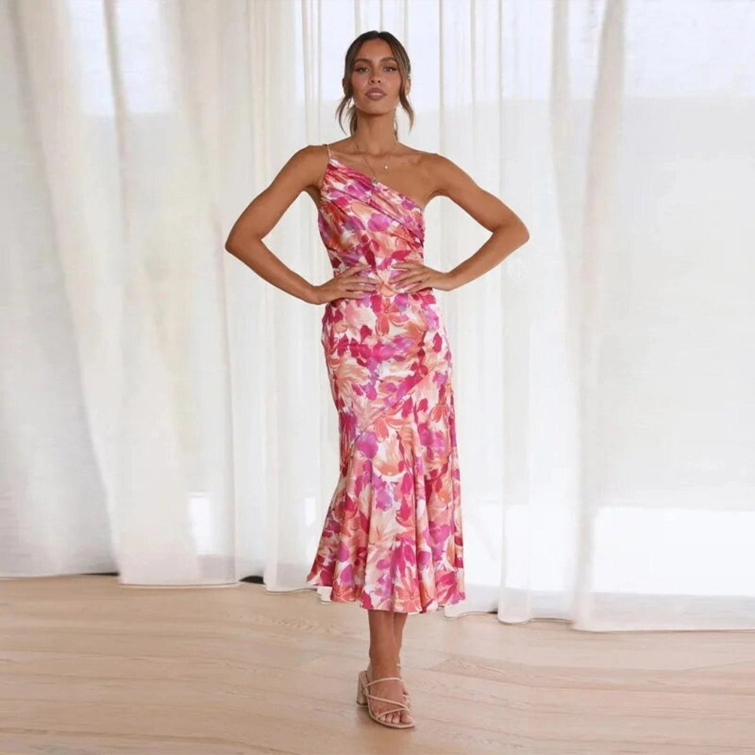 Kathy | Women’s Maxi Dress with Asymmetrical Cut and Floral Pattern