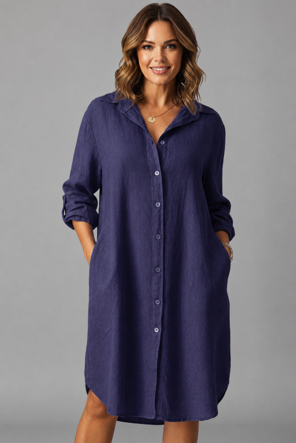Saskia | Long Sleeve Button Front Shirt Dress