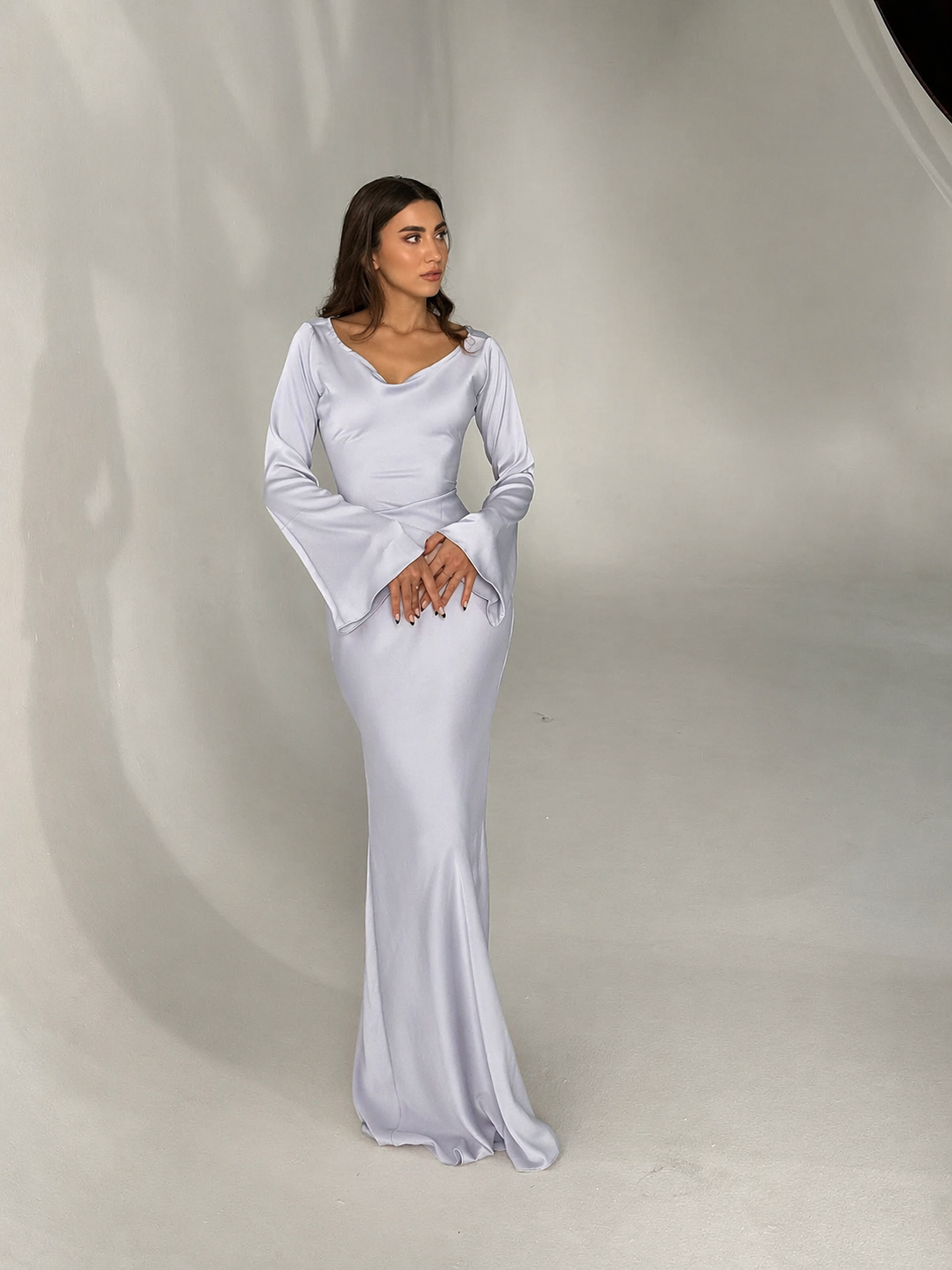 Serena | Women's Satin Long Sleeve Maxi Dress Formal Gown