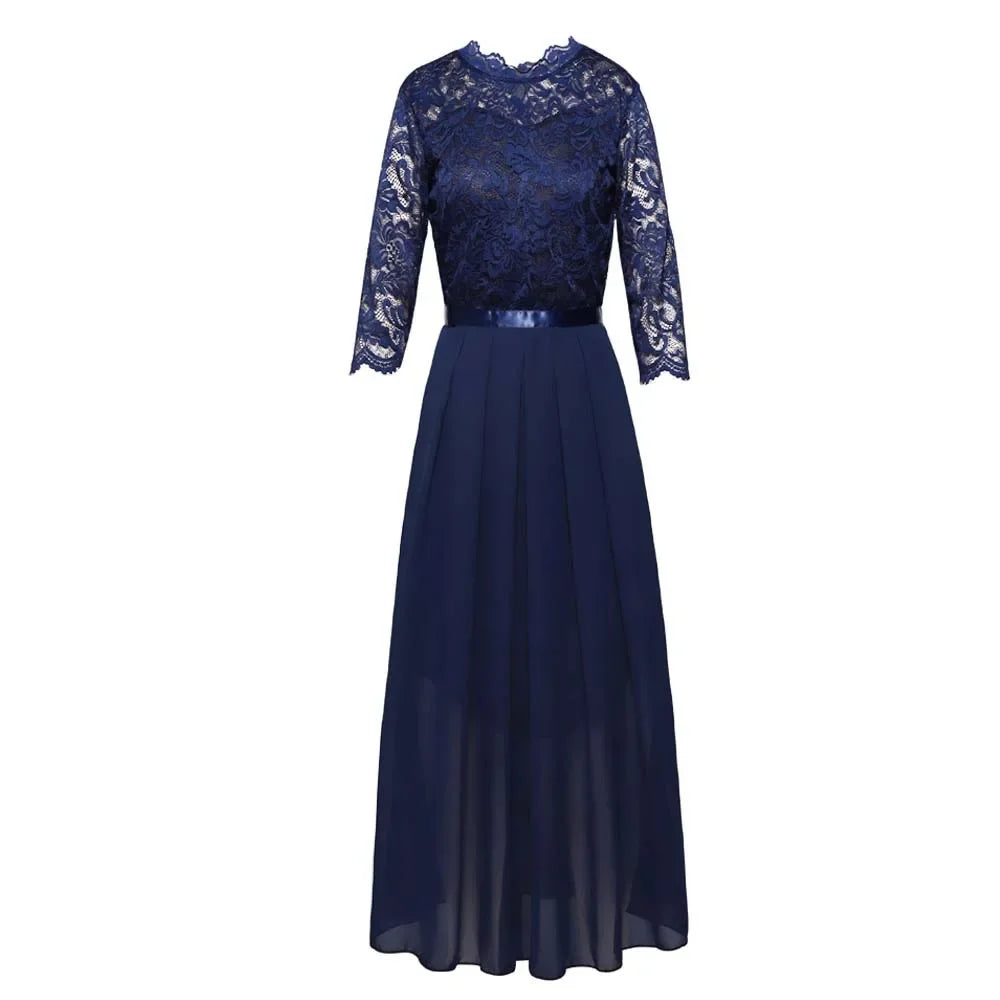 Gail | Lace Pleated Quarter Sleeve Formal Evening Dress
