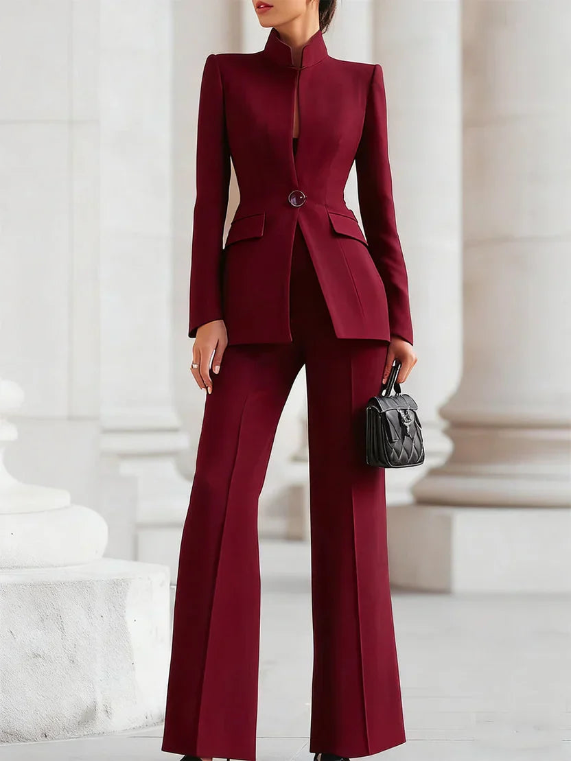 Vina | Women's Two-Piece Suit Set Longline Blazer & Flare Trousers