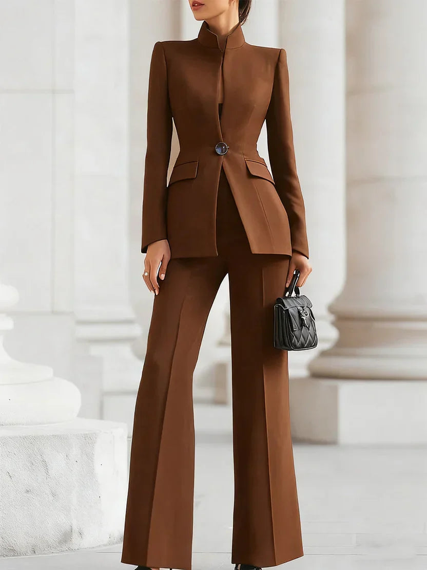 Vina | Women's Two-Piece Suit Set Longline Blazer & Flare Trousers