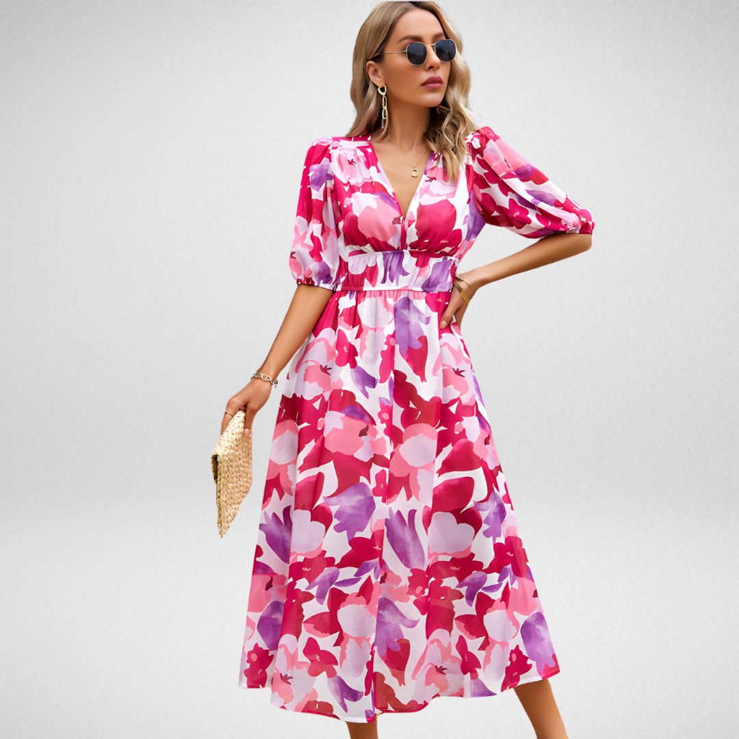 Violet | V Neck Flowy Elegant Dress
