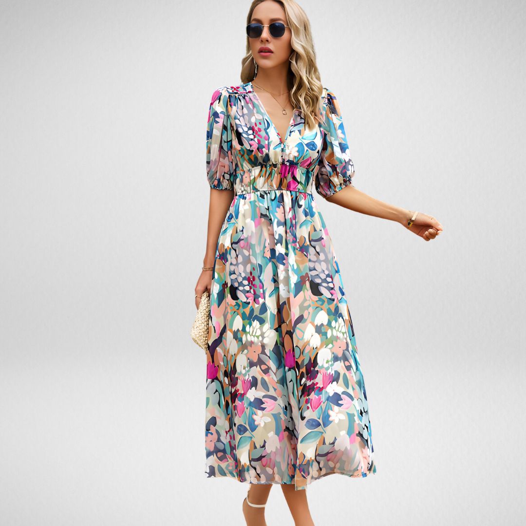 Violet | V Neck Flowy Elegant Dress
