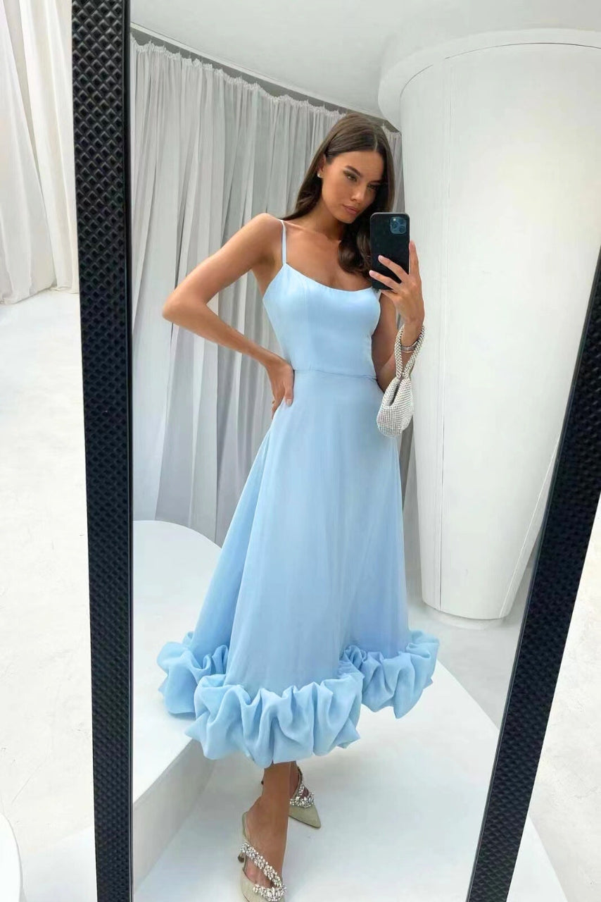 Amorette | Spaghetti Strap Ruffle Hem Midi Dress
