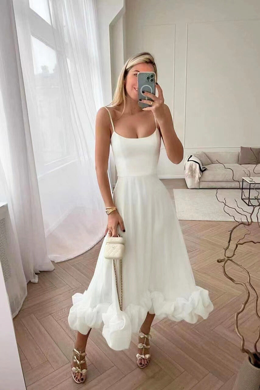 Amorette | Spaghetti Strap Ruffle Hem Midi Dress