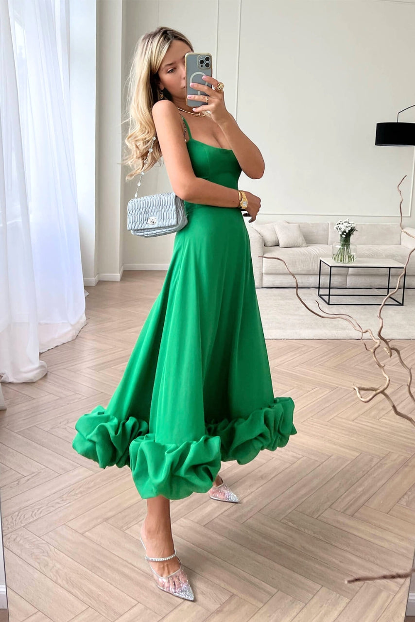 Amorette | Spaghetti Strap Ruffle Hem Midi Dress
