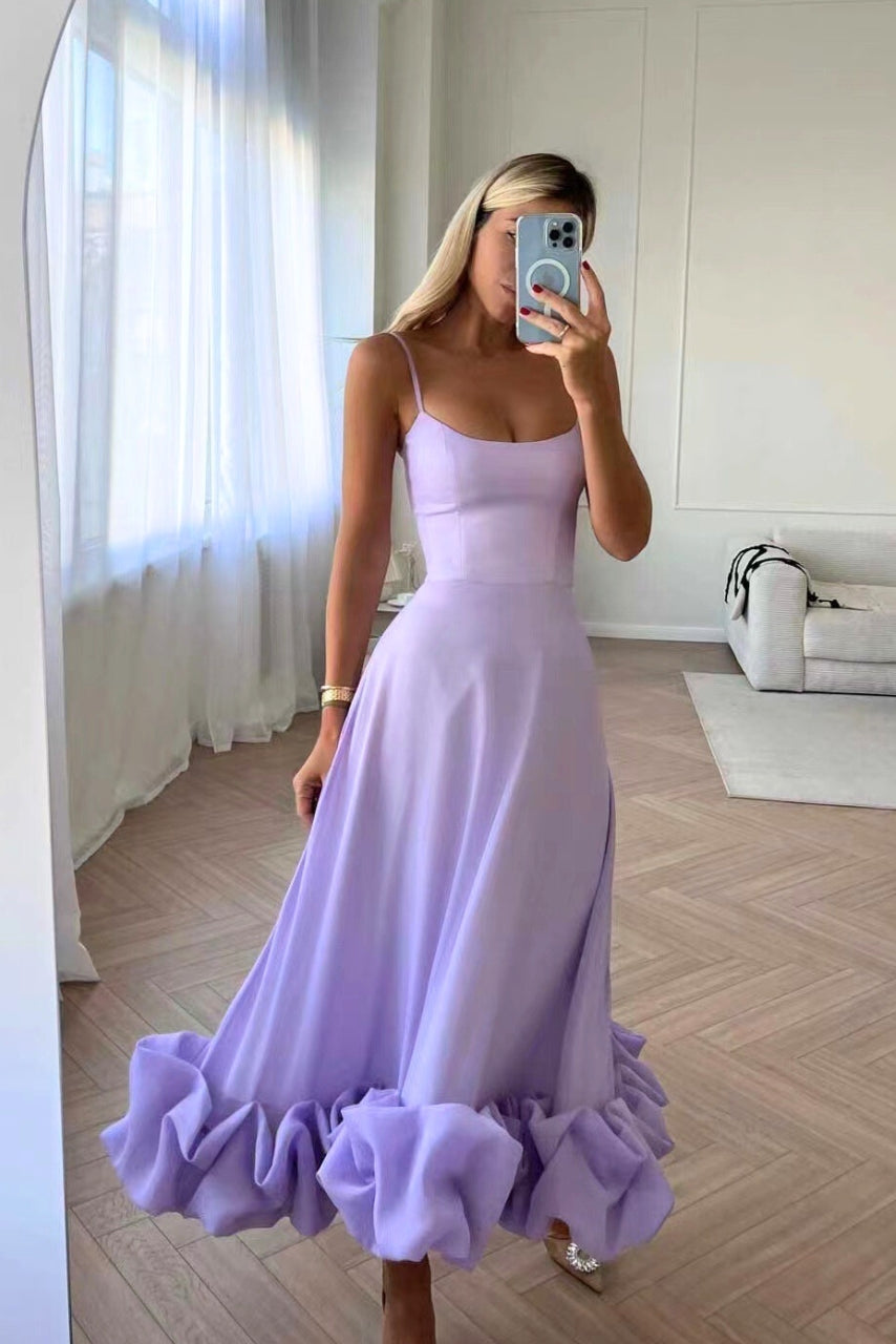 Amorette | Spaghetti Strap Ruffle Hem Midi Dress