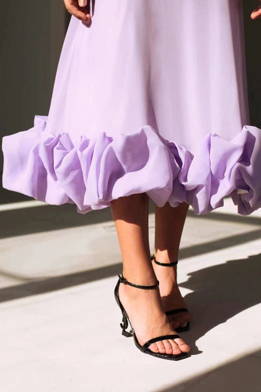 Amorette | Spaghetti Strap Ruffle Hem Midi Dress