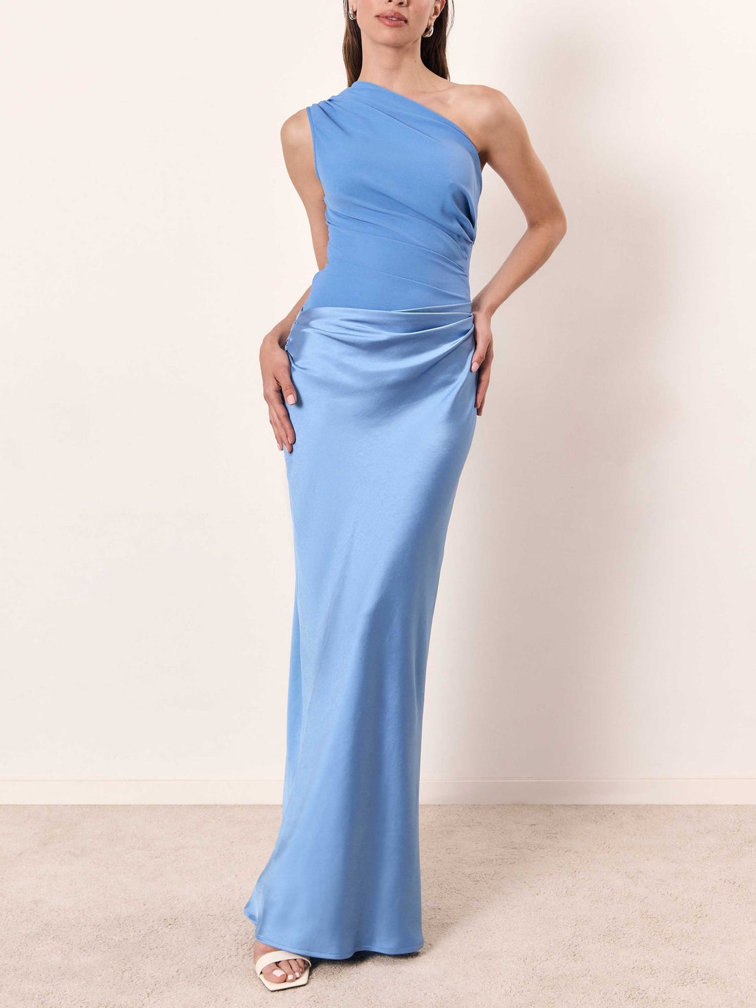 Anita | Elegant One Shoulder Neck Pleated Party Maxi Dress