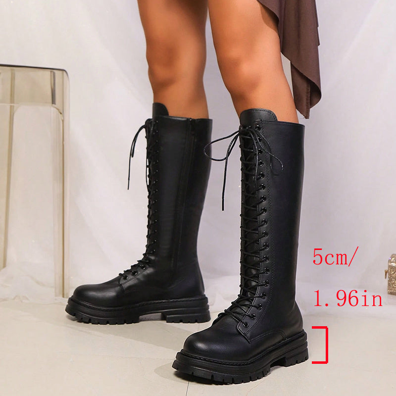 Ianthe | Knee High Lace-Up Platform Boots