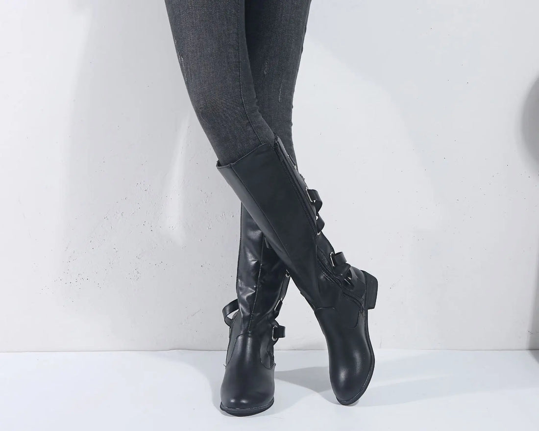 Kalinda | Women's Knee High Riding Boots with Buckles
