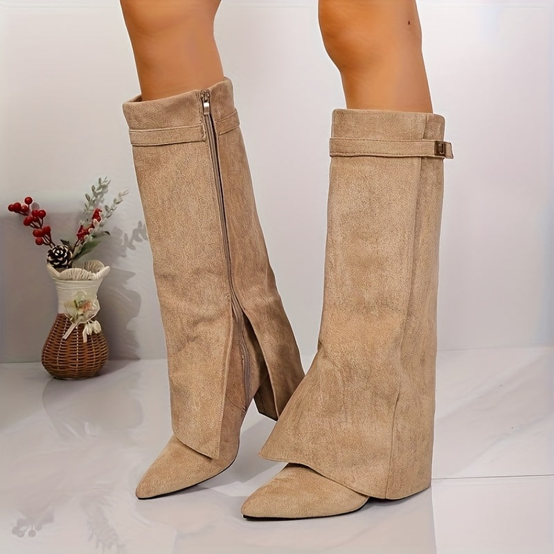 Talitha | Knee High Suede-Look Block Heel Boots