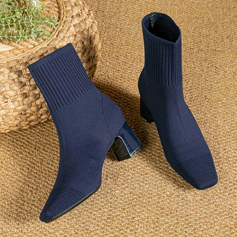 Kindra | Knit Ankle Boot with Block Heel