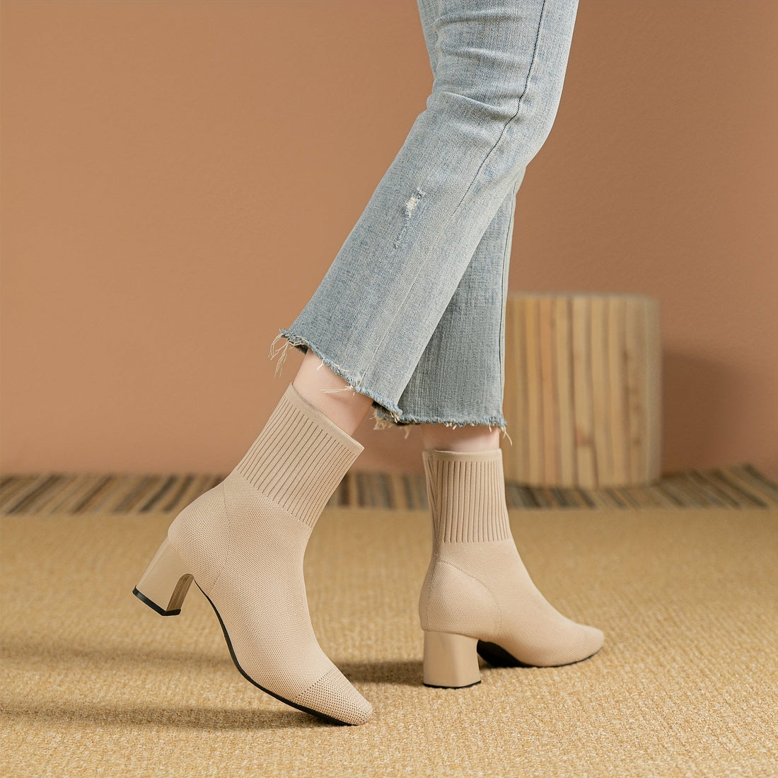 Kindra | Knit Ankle Boot with Block Heel
