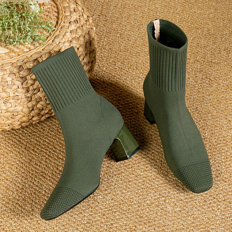 Kindra | Knit Ankle Boot with Block Heel