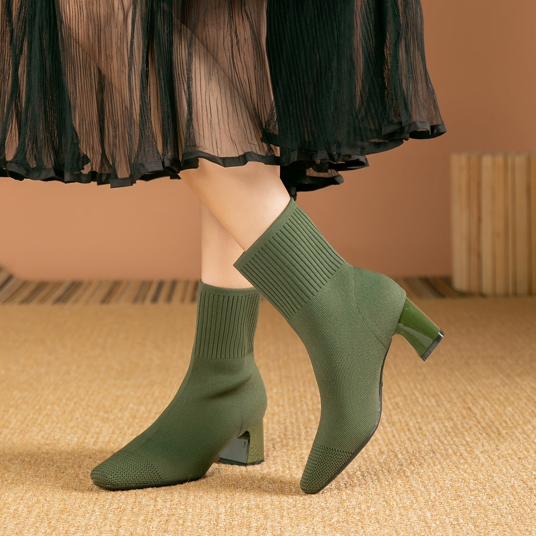 Kindra | Knit Ankle Boot with Block Heel