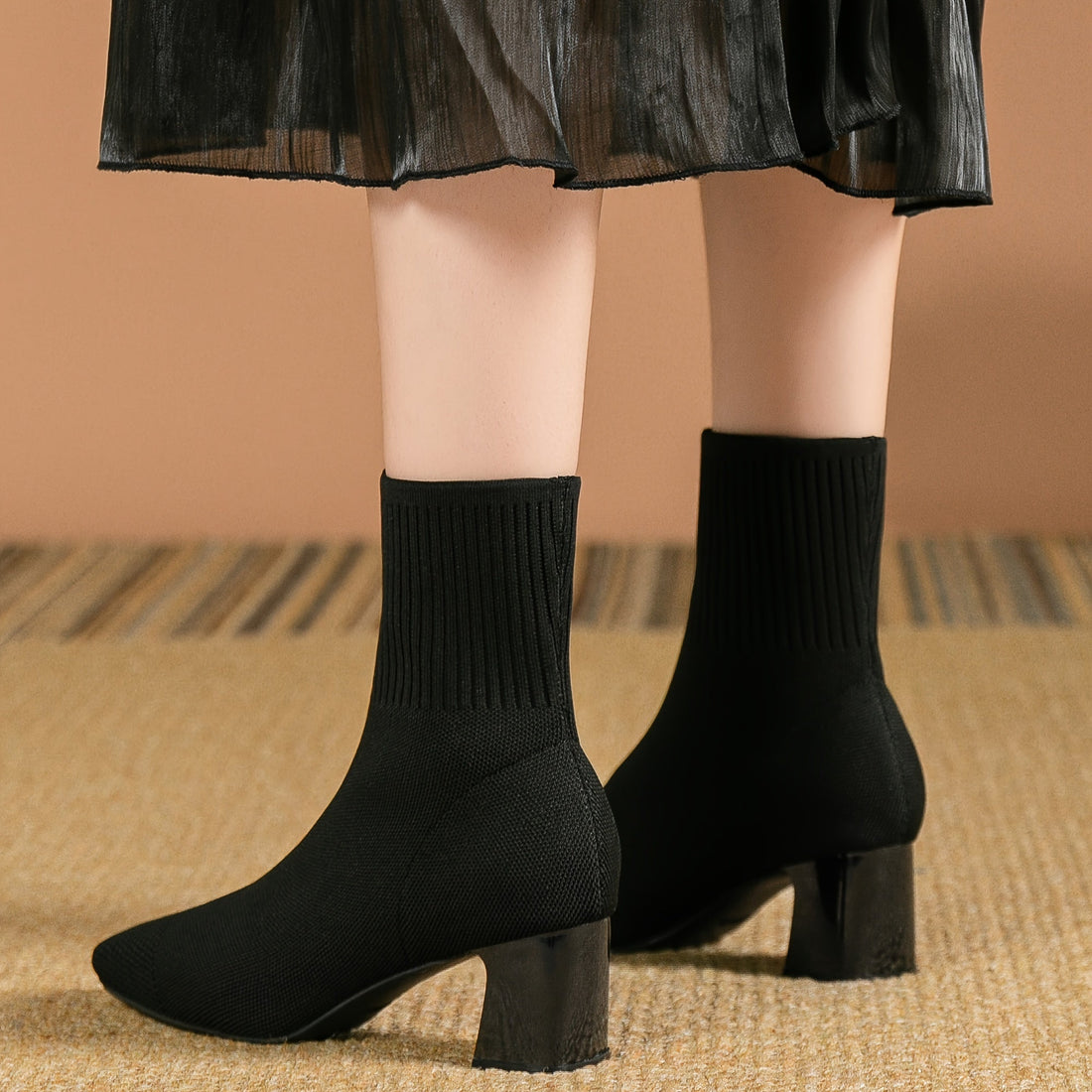 Kindra | Knit Ankle Boot with Block Heel