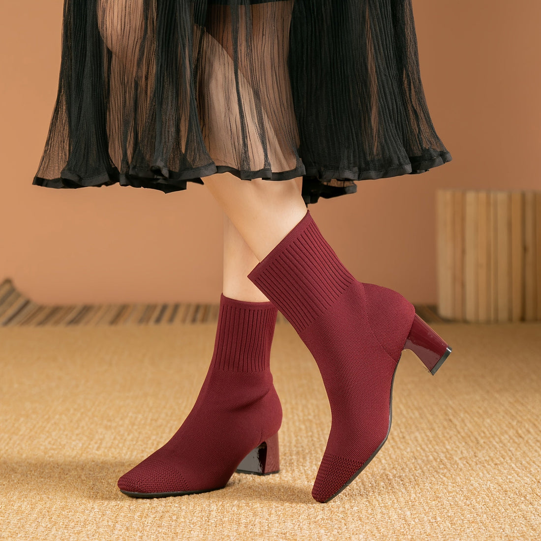 Kindra | Knit Ankle Boot with Block Heel