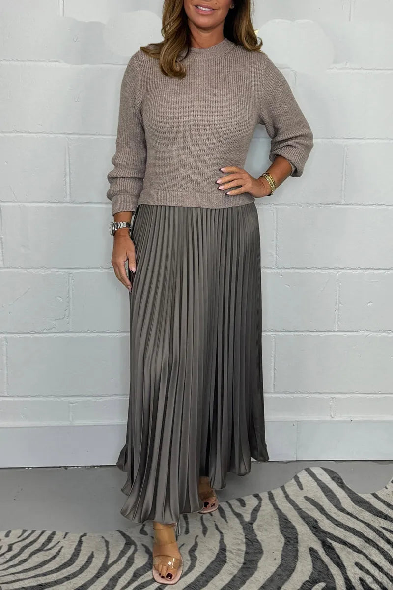 Brienna | Women's Knit Sweater Midi Dress with Pleated Skirt