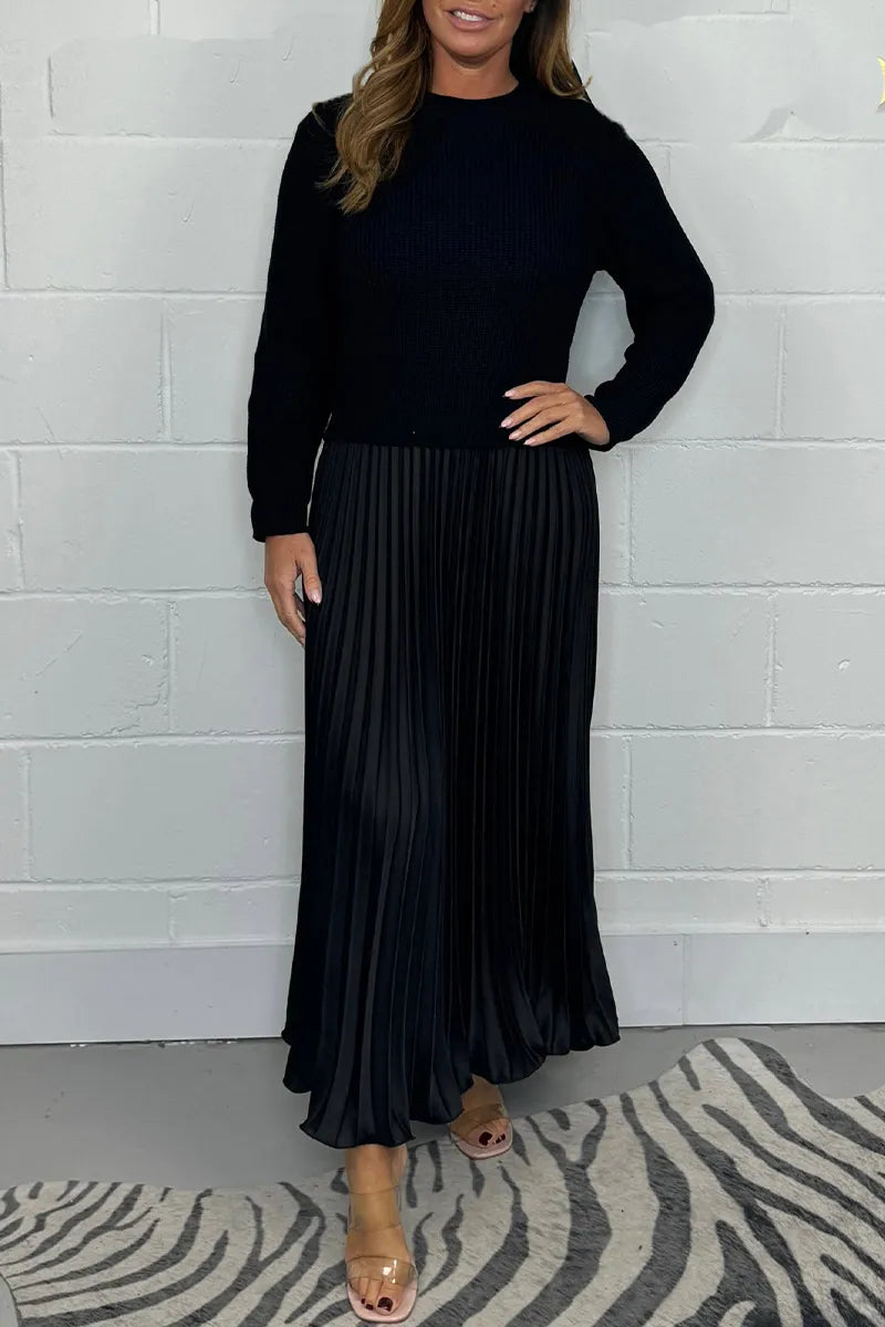 Brienna | Women's Knit Sweater Midi Dress with Pleated Skirt