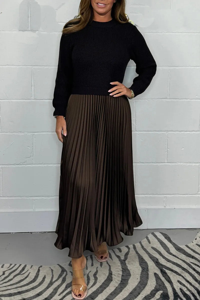 Brienna | Women's Knit Sweater Midi Dress with Pleated Skirt