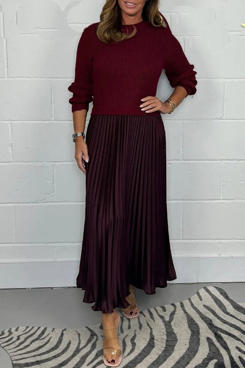 Brienna | Women's Knit Sweater Midi Dress with Pleated Skirt