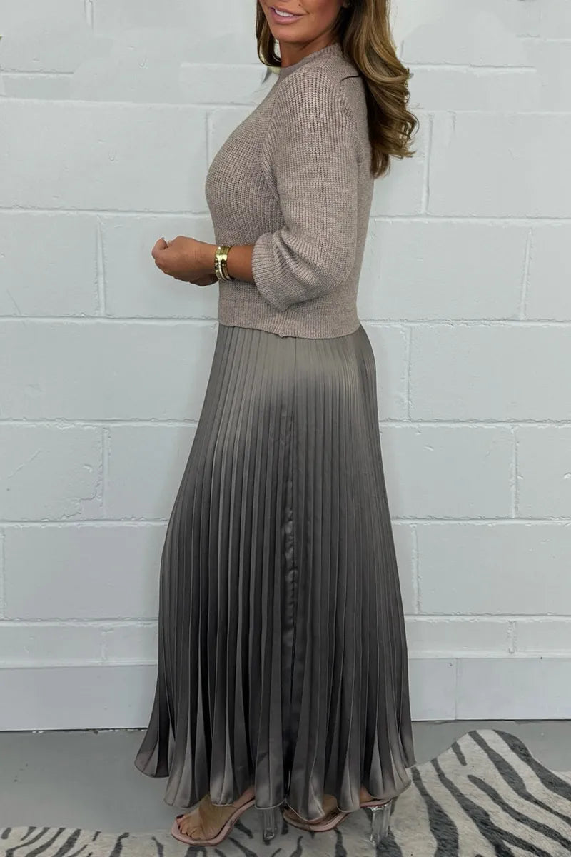Brienna | Women's Knit Sweater Midi Dress with Pleated Skirt
