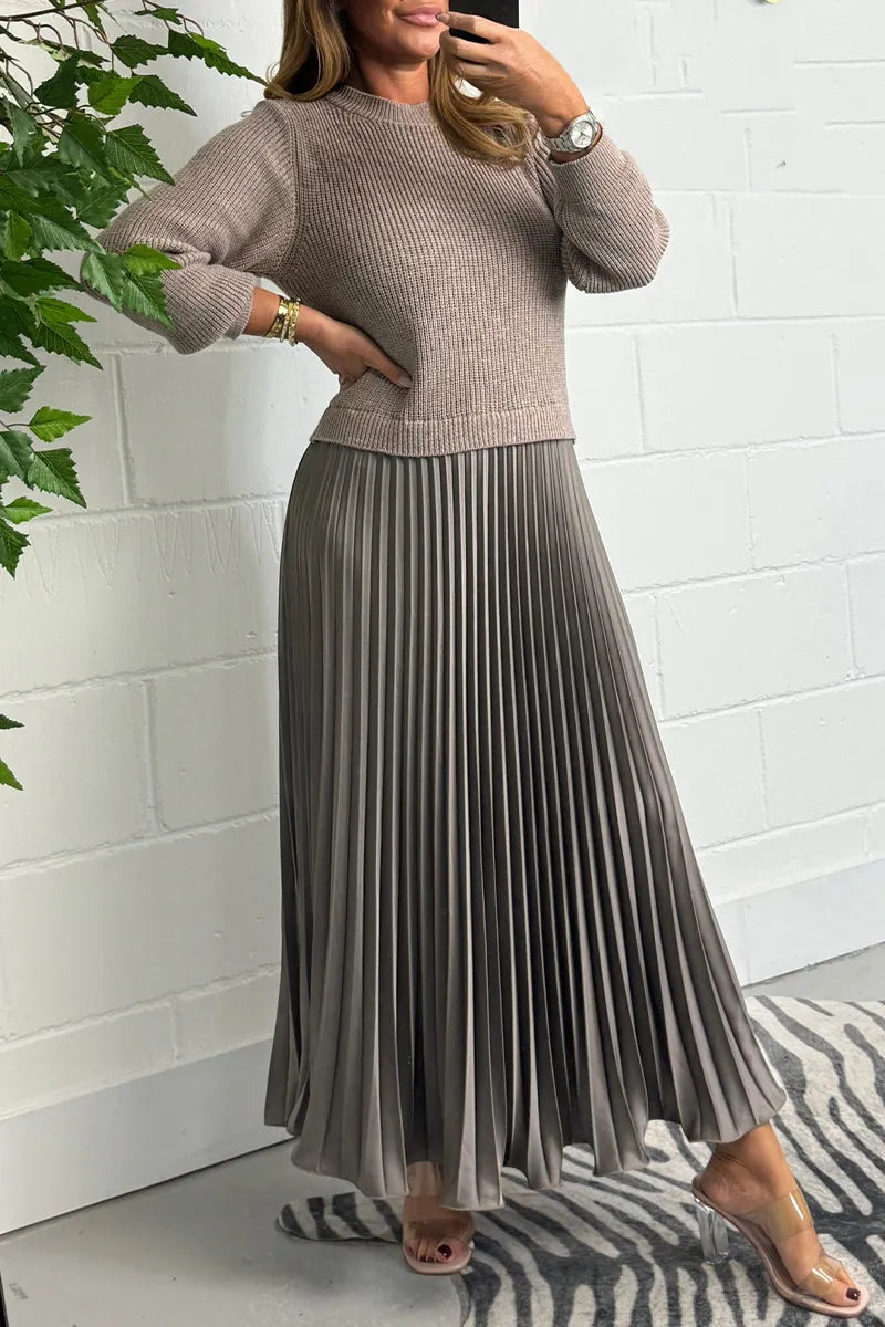Brienna | Women's Knit Sweater Midi Dress with Pleated Skirt