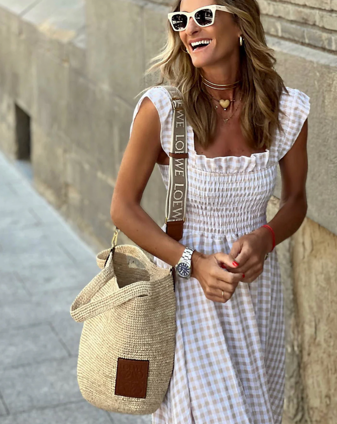 Briona | Women's Gingham Smocked Square Neck Maxi Dress