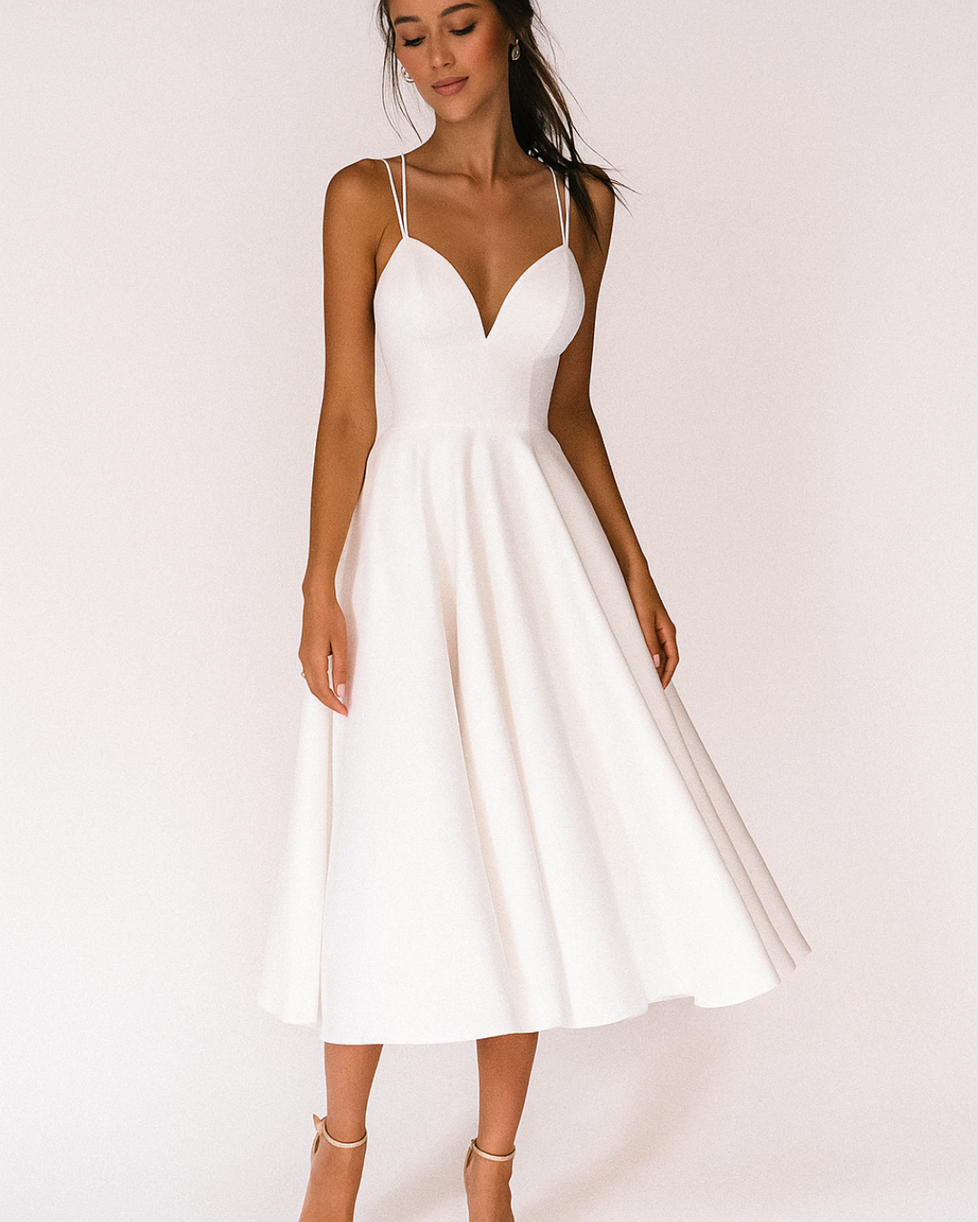 Flavia | Sweetheart Neck A-Line Midi Dress