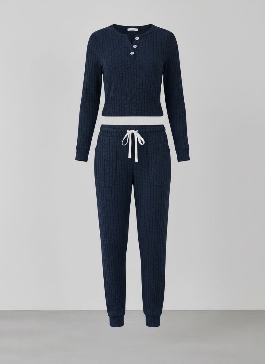 Elowen | Women's Ribbed Button-Neck Loungewear Set