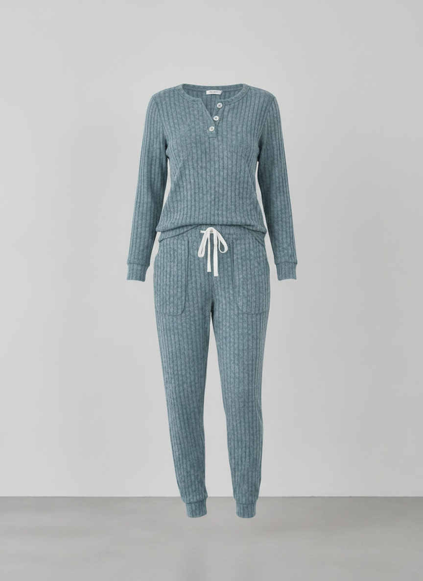 Elowen | Women's Ribbed Button-Neck Loungewear Set