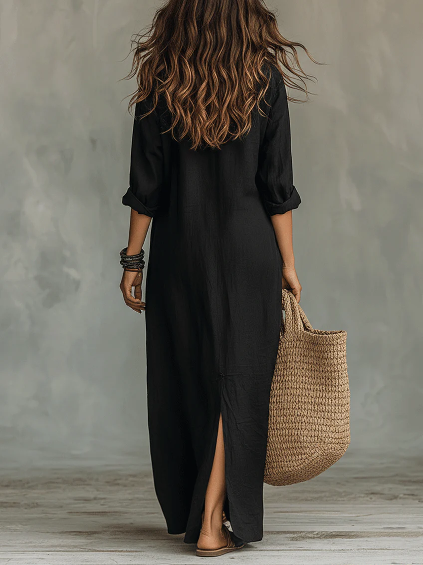 Lydia | Women's Button Front Long Sleeve Maxi Shirt Dress