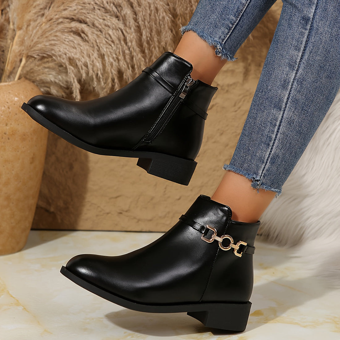 Marigold | Chelsea Ankle Boot with Gold Chain