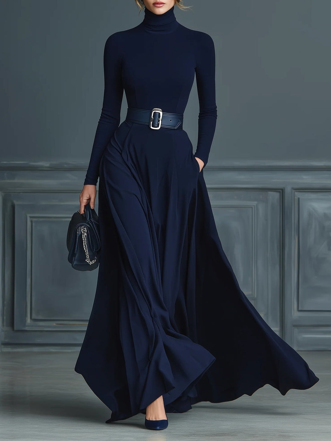 Jael | Knit Turtleneck Maxi Dress with Belt