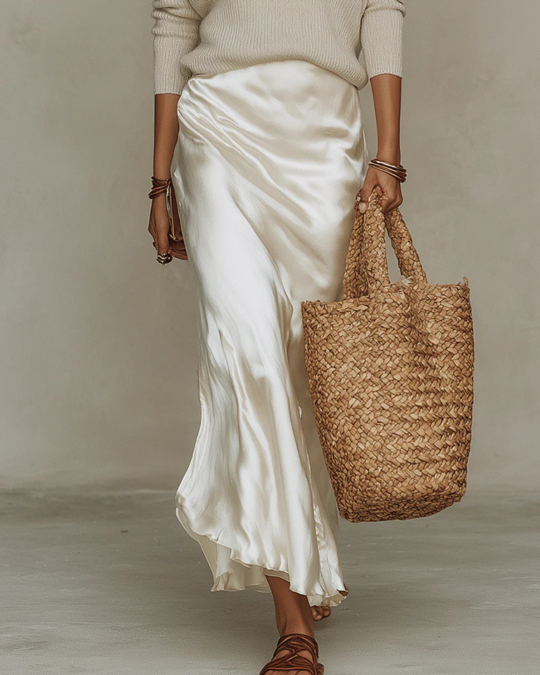Priya | Women's Knit Sweater & Satin Midi Dress Set