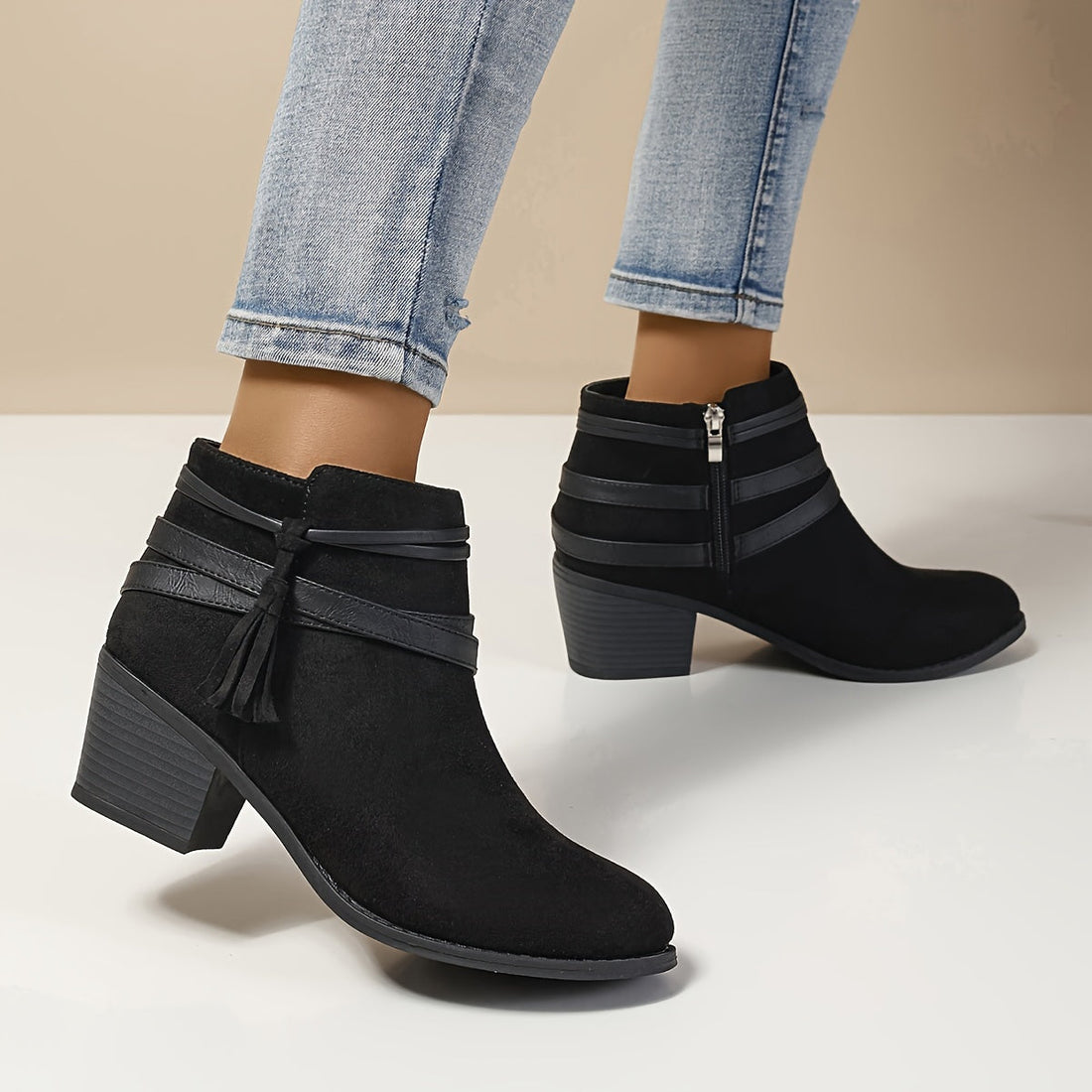 Ravenna | Women's Tassel Ankle Boots with Block Heel