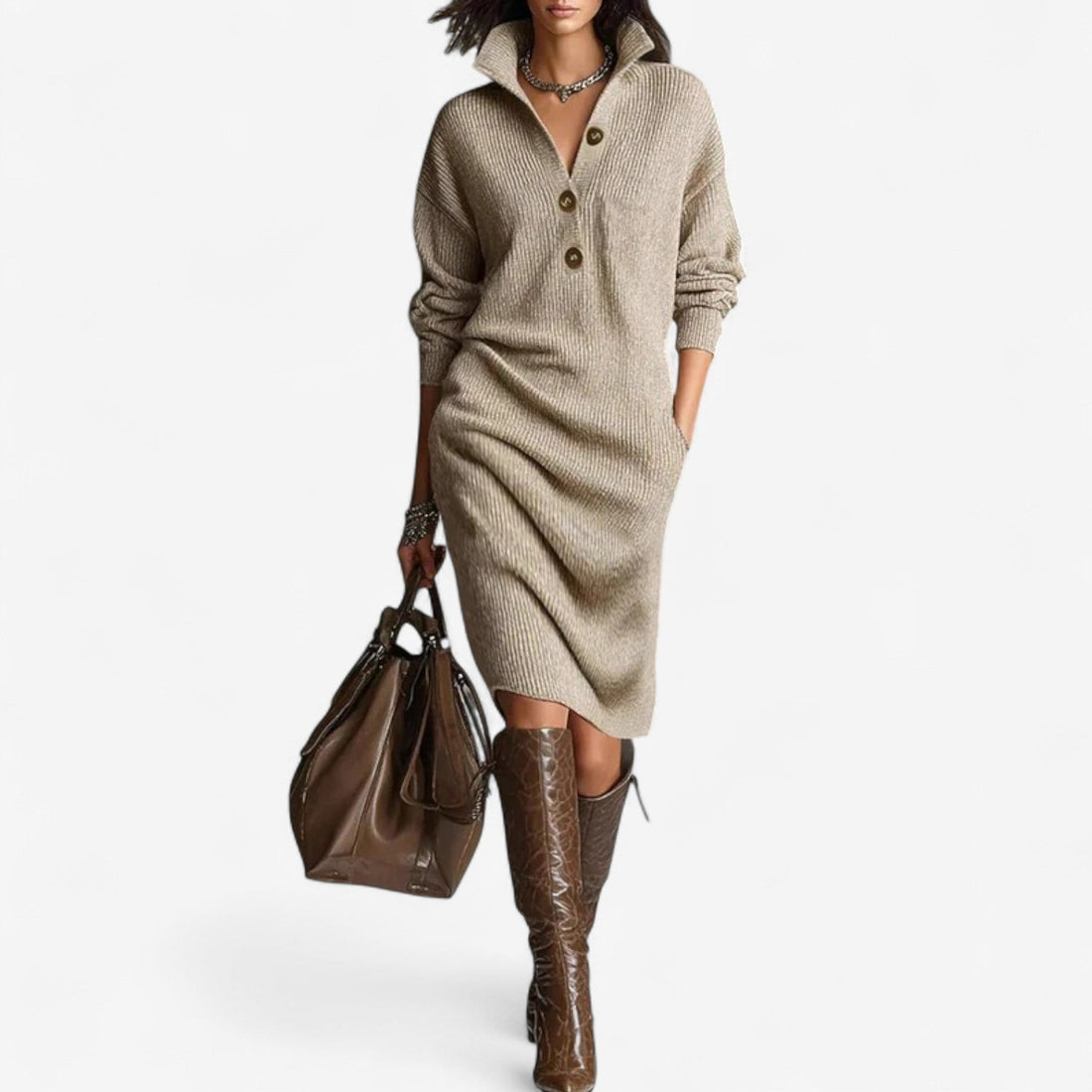 Remy | Women's Knit Sweater Dress with Collar