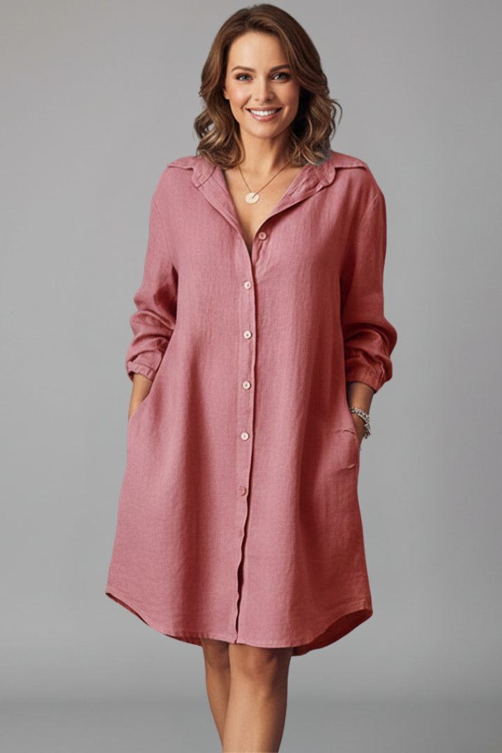 Saskia | Long Sleeve Button Front Shirt Dress
