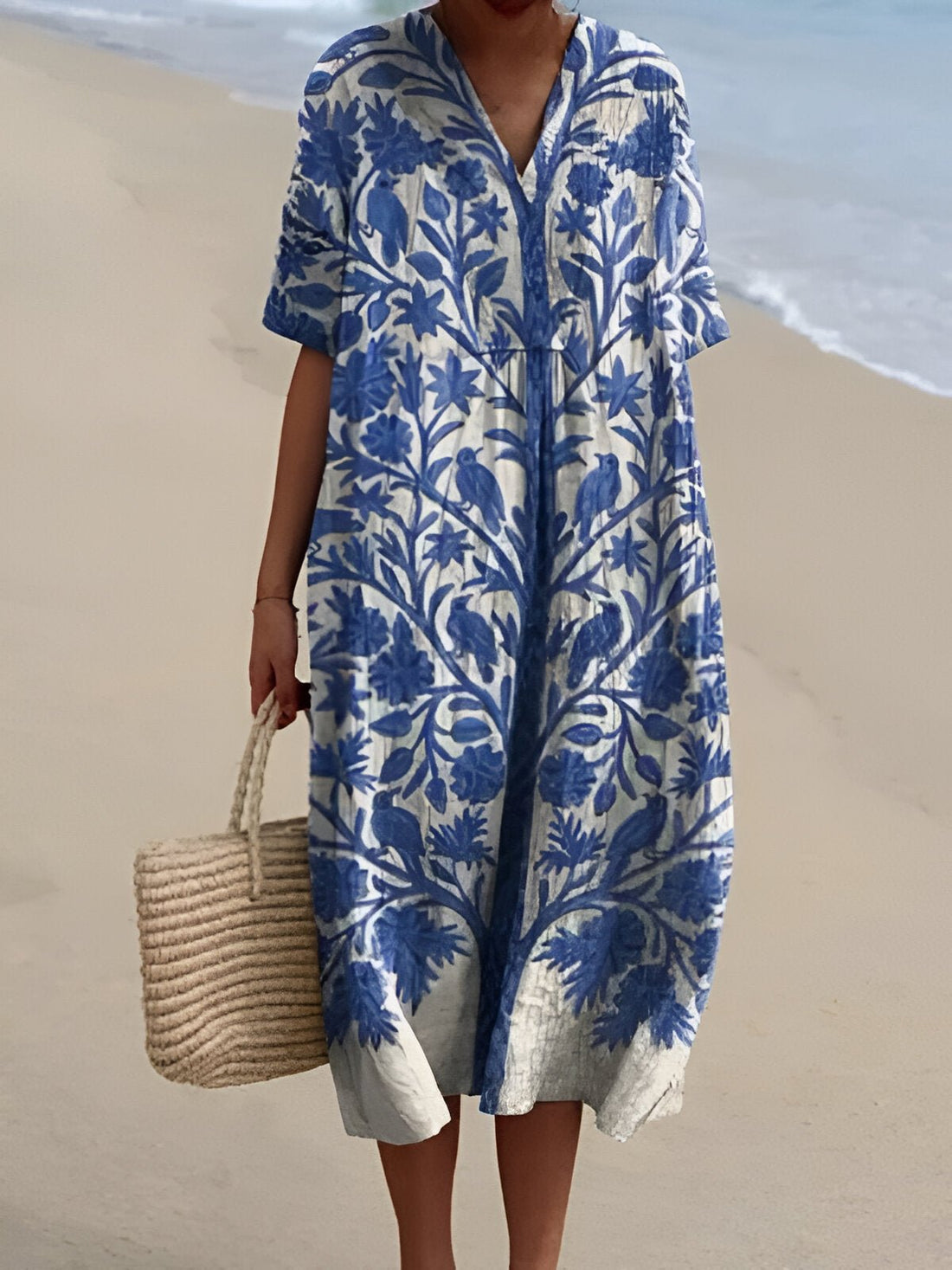 Florence | Women's Boho V-Neck Relaxed-Fit Striped Midi Dress