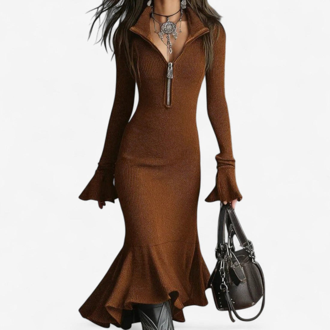 Ondine | Knit Sweater Dress with Zip Collar