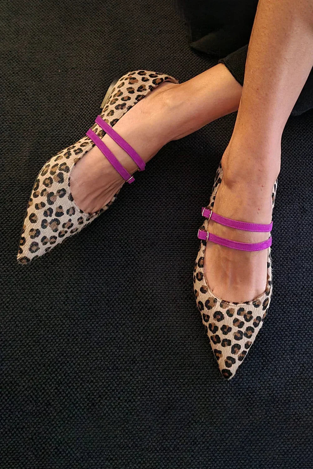 Zinnia | Women's Leopard Print Double Strap Mary Jane Flats