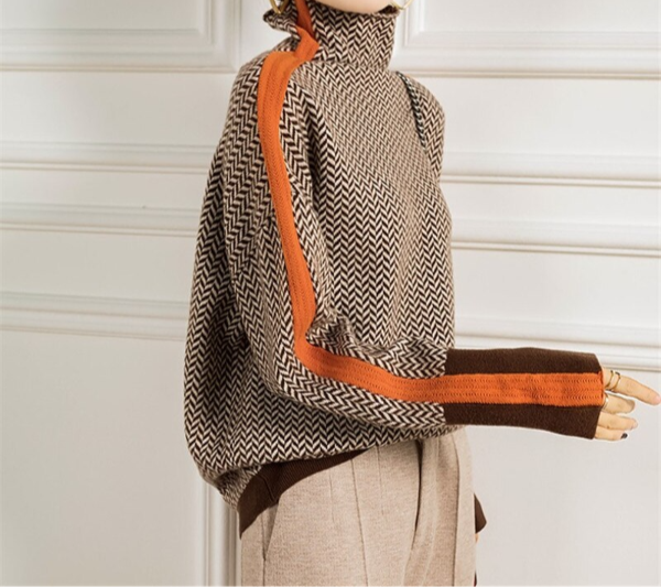 Piper | Women's Herringbone Turtleneck Knit Sweater