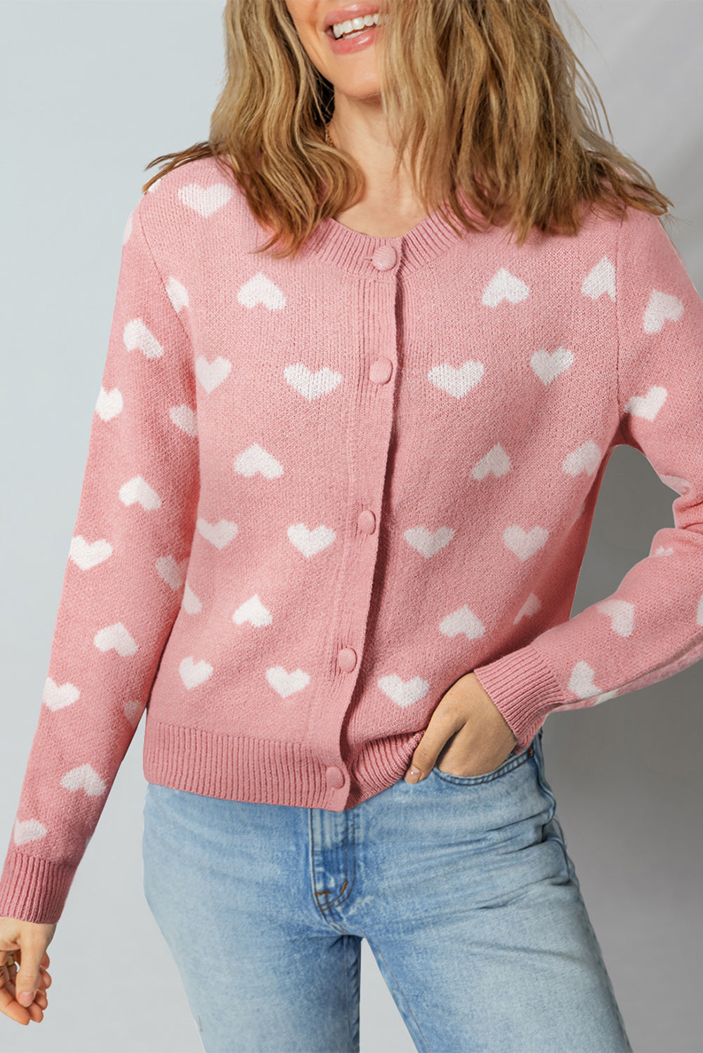 Amara | Women's Heart Pattern Button-Front Cardigan Sweater